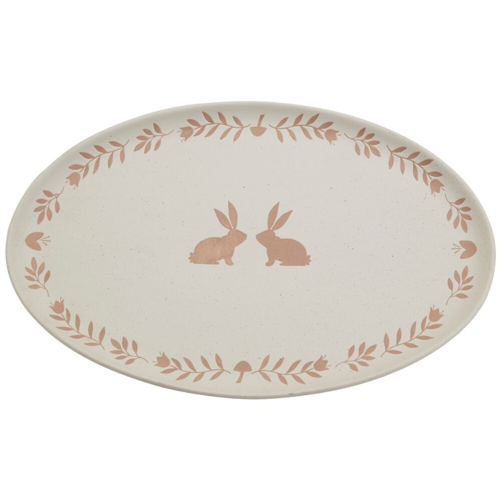 aven 16" Easter Bunny Ceramic Oval Serving Platter - Natural with Black Speckles